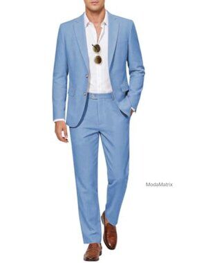 Men's 2 Piece Cotton Linen Suit Lightweight Blazer & Pants Wedding Business Prom